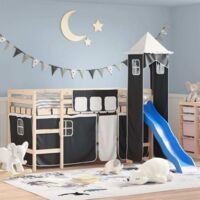 Rideaux pour lit mezzanine avec tour blanc et noir polyester vidaXL