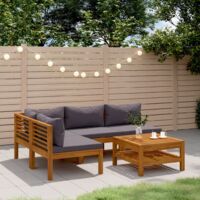 Vidaxl – Salon de jardin 5 pcs – Ensemble en bois d'acacia massif avec coussins amovibles – Table basse design à lattes – Conçu pour extérieur