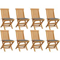 vidaXL Chaises de jardin et coussins gris lot de 8 Bois de teck massif