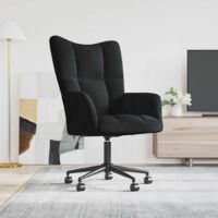 Vidaxl – Fauteuil relax en velours noir – Mécanisme de levage à gaz – Pivotant 360° – Confort optimal jusqu'à 110 kg