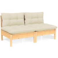 Vidaxl – Canapé de jardin 2 places en pin massif – Coussins crème – Conception modulaire pour configurations personnalisées – Résistant aux intempéries