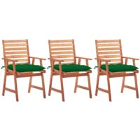 vidaXL Chaises à manger d'extérieur lot de 3 et coussins Acacia massif
