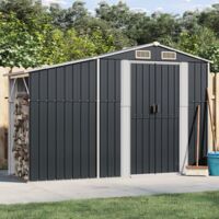 Vidaxl – Abri de jardin métal anthracite 277x93x179 cm – Acier galvanisé – Bonne ventilation avec 2 bouches d'aération – Design incliné pour évacuation pluie