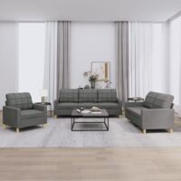 Vidaxl – Ensemble de canapés 3 pcs avec coussins – Canapé droit gris foncé en tissu durable – Dimensions 198x77x80 cm – Confort optimal