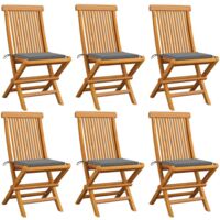 vidaXL Folding Chairs with Grey Cushions 6 pcs Solid Teak Wood