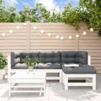 vidaXL 5 Piece Garden Lounge Set with Cushions White Solid Wood