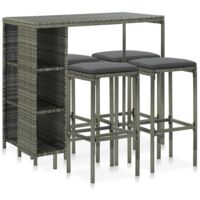 vidaXL 5 Piece Garden Bar Set with Cushions Poly Rattan Grey (313447+313477)