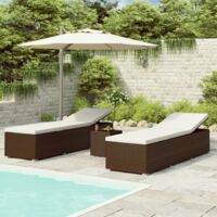 Vidaxl – Ensemble de 3 chaises longues de jardin en poly rotin – Table à thé incluse – Résistant aux intempéries – Cadre en acier robuste