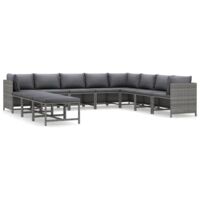 vidaXL Salon de jardin 11 pcs avec coussins Résine tressée Gris