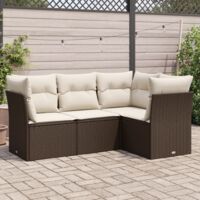 vidaXL 4 Piece Garden Sofa Set with Cushions Brown Poly Rattan