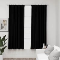 vidaXL Rideaux occultants aspect lin avec crochets 2pcs Noir 140x175cm