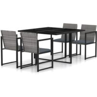 vidaXL 5 Piece Outdoor Dining Set with Cushions Poly Rattan Grey