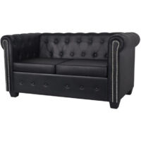 Vidaxl – Canapé Chesterfield 2 places en similicuir noir – Cadre en bois robuste – Entretien facile – Design élégant