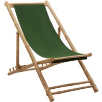 Vidaxl – Chaise longue en bambou et toile verte – Réglable en 4 positions – Résistante aux intempéries – Dimensions 60 x (108-123) x (62-93) cm