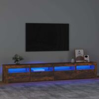 vidaXL Meuble TV avec lumières LED Chêne fumé 240x35x40 cm