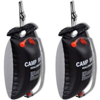 Vidaxl – Douche solaire de camping 20 L – PVC résistant aux intempéries – Vanne de contrôle débit – Sac pliable inclus – 2 pcs