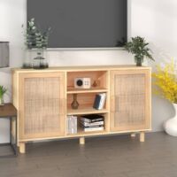 Vidaxl – Buffet marron 105x30x60 cm en bois de pin massif et rotin naturel – 5 compartiments de rangement – Design élégant pour intérieur moderne