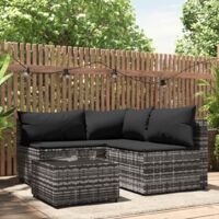 Vidaxl – Salon de jardin 4 pcs avec coussins gris – Résine tressée résistante aux intempéries – Table basse en verre trempé – Conception modulaire