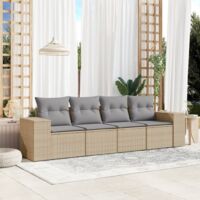 vidaXL 4 Piece Garden Sofa Set with Cushions Beige Poly Rattan