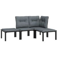 vidaXL Salon de jardin 4 pcs noir et gris résine tressée