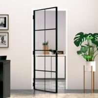 Vidaxl – Porte coulissante intérieure noire 83x201,5 cm – Verre trempé résistant aux impacts – Cadre aluminium fin pour design moderne