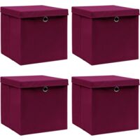 vidaXL Storage Boxes with Lids 4 pcs Dark Red 32x32x32 cm Fabric