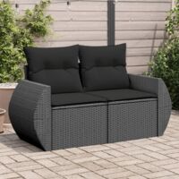 Vidaxl – Canapé de jardin 2 places – Rotin synthétique noir – Coussins épais amovibles – Rangement sous l'assise – Conception modulaire