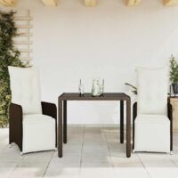 vidaXL 3 Piece Garden Bistro Set with Cushions Brown Poly Rattan