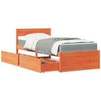 vidaXL Lit avec tiroirs/matelas cire marron 90x190 cm bois massif pin