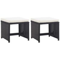 Tabourets de jardin lot de 2 avec coussins Résine tressée Noir vidaXL