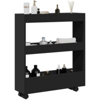 vidaXL Chariot de rangement étroit 3 niveaux noir bois d'ingénierie