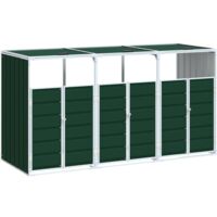 vidaXL Rangement à roulettes pour poubelles pour trois bacs vert acier