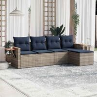 vidaXL 5 Piece Garden Sofa Set with Cushions Grey Poly Rattan (US only)