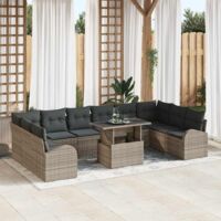 vidaXL Ensemble de canapé de jardin avec coussin 11 pcs Gris polyrotin