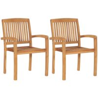 Vidaxl – Chaises empilables de jardin lot de 2 – Bois de teck massif – Résistantes aux intempéries – Faciles à nettoyer – Dimensions 60x57,5x90 cm