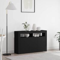 Vidaxl – Buffet noir 116 x 30 x 75 cm – Bois d'ingénierie – 3 portes – Rangement fonctionnel pour salle à manger et salon