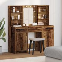 vidaXL Dressing Table Set with LED 3 pcs Old Wood Engineered Wood