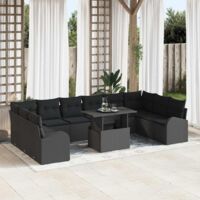 vidaXL Ensemble de canapé de jardin 11 pcs Noir polyrotin