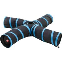 Tunnel pour chats à 4 voies Noir et bleu 25 cm Polyester vidaXL
