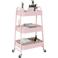 Chariot de rangement à 3 niveaux Rose 42 x 41,5 x 77 cm Acier vidaXL