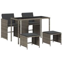 vidaXL 5 Piece Garden Dining Set with Cushions Grey Poly Rattan