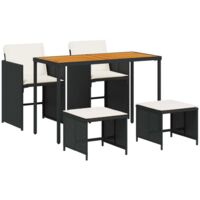 vidaXL 5 Piece Garden Dining Set with Cushions Black Poly Rattan