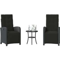 vidaXL 3 Piece Bistro Set with Cushions Black Poly Rattan (US only)