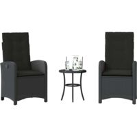 vidaXL 3 Piece Bistro Set with Cushions Black Poly Rattan (US only)
