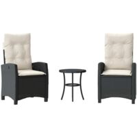 vidaXL 3 Piece Bistro Set with Cushions Black Poly Rattan (US only)