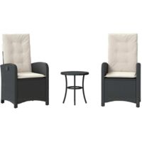 vidaXL 3 Piece Bistro Set with Cushions Black Poly Rattan (US only)