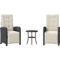 vidaXL 3 Piece Bistro Set with Cushions Black Poly Rattan (US only)