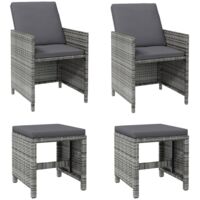 vidaXL 4 Piece Garden Chair and Stool Set Poly Rattan Grey