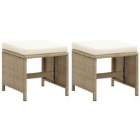 vidaXL Garden Stools 2 pcs with Cushions Poly Rattan Beige