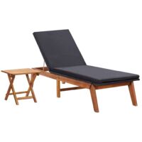 vidaXL Sun Lounger with Table Poly Rattan and Solid Acacia Wood